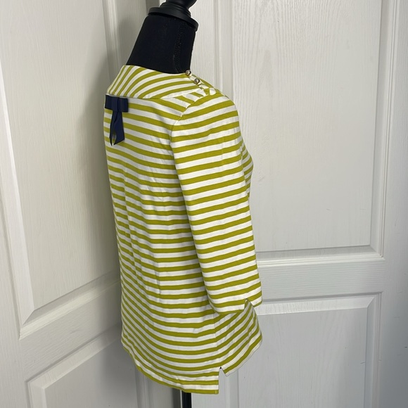 Kate Spade back bow Top size L 3/4 sleeves stretchy preppy cream green stripes - Picture 5 of 11